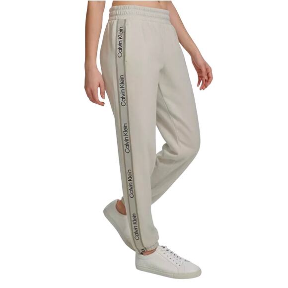Calvin Klein Performance Women's Fleece Logo Stripe Joggers NWT PORCINI SIZE S - Picture 3 of 8
